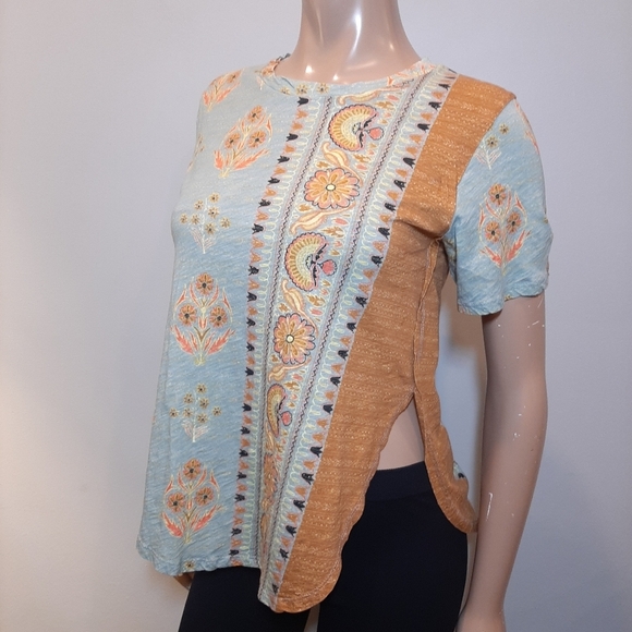 💠Anthropologie POSTMARK Paisley Top Boho Patchwork Short Sleeve Tshirt Size XS - Picture 6 of 13